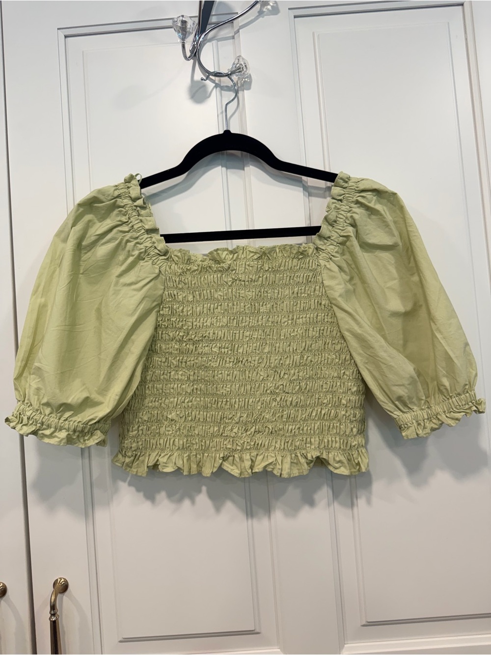 Levi's Light Green Smocked Puff-Sleeve Top